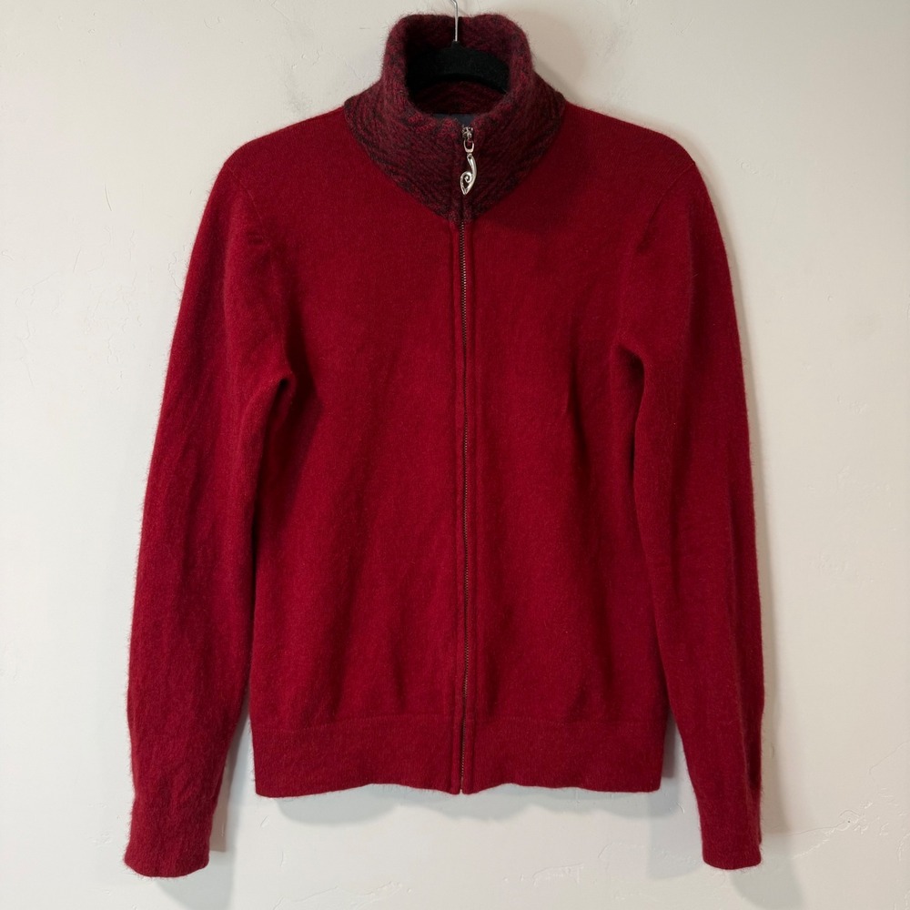 Avoca Womens Zip Cardigan M Red Excellent Merino Silk Possum Fur New Zealand